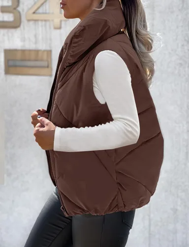 Miniatura 2 de MEROKEETY Chaleco acolchado sin mangas con cremallera para mujer, con cuello alto, con bolsillos