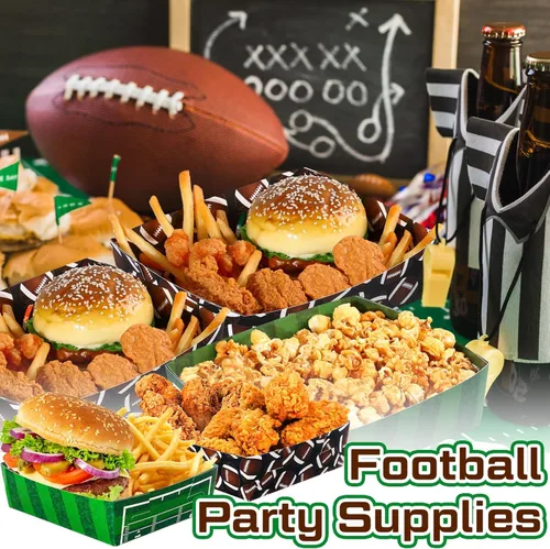 Miniatura 6 de Teling Paquete de 36 suministros para fiestas de fútbol grandes de 5 libras, bandejas de platos de fútbol de papel, botes de comida, botes
