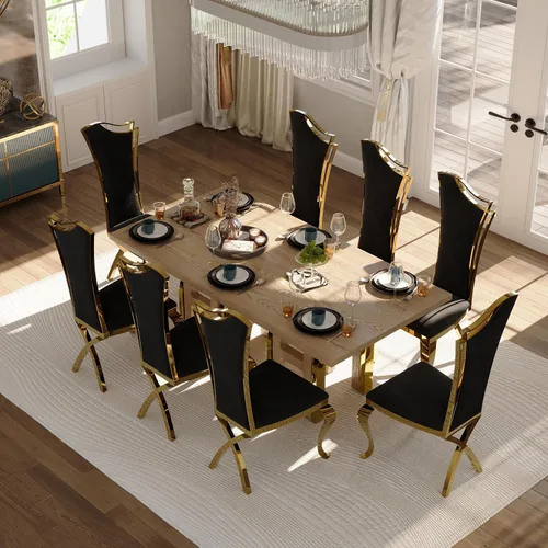 Miniatura 5 de ACEDÉCOR Juego de 2 sillas de comedor de terciopelo, sillas de cocina tapizadas de lujo negras con respaldo alto aerodinámico, modernas y hermosas