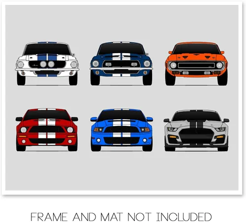 Miniatura 2 de Custom Car Posters Póster hecho a mano compatible con Shelby Mustang GT500 Generations e impresión de Ford Shelby GT500 (arte de pared multicolor)