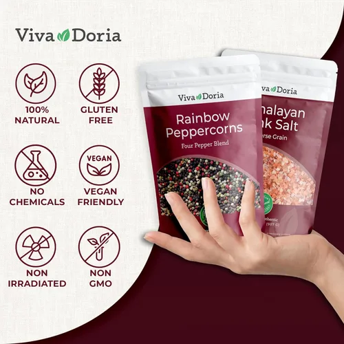 Miniatura 5 de Viva Doria Mezcla de granos de pimienta arcoíris de 12 onzas y sal rosa del Himalaya, grano grueso, 2 libras, granos de pimienta entera mezclados