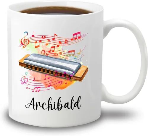 Miniatura 12 de Taza de café blanca con nombre personalizado para reproductor de piano, 11 y 15 onzas, taza de café con instrumento musical de piano, regalos