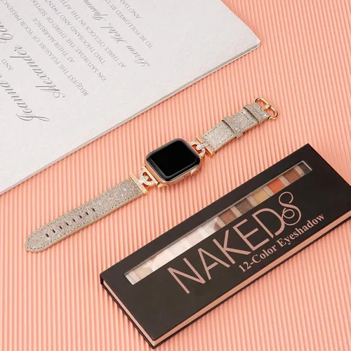 Miniatura 2 de Elegante y brillante correa de cuero compatible con Apple Watch de 1.575 pulgadas para mujer, elegante y brillante correa de Apple Watch de 1.614