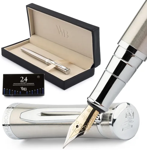 Miniatura 53 de Conjunto de pluma estilográfica Wordsworth & Black, plumín extra fino dorado de 18 quilates, incluye 24 cartuchos de tinta, convertidor de repuesto