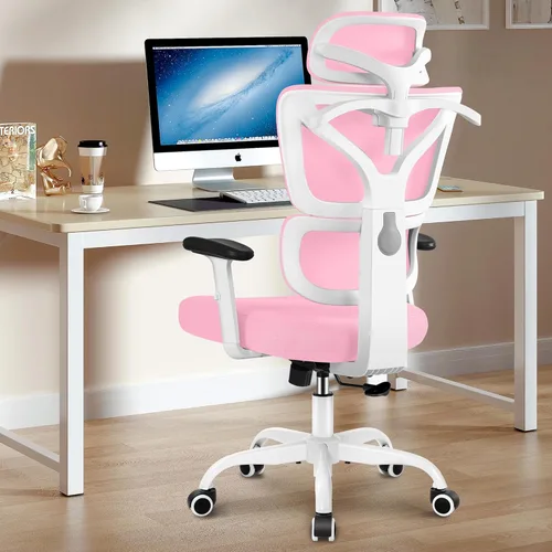 Miniatura 14 de Winrise Silla de oficina y juegos, silla de escritorio ergonómica reclinable con respaldo alto, grande y alta, cómoda oficina en casa, malla Blanco