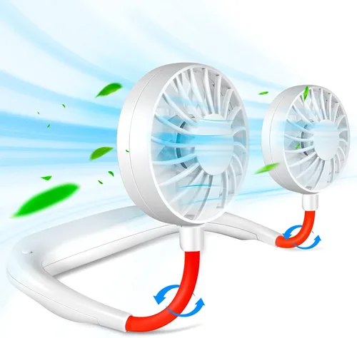 Ventilador de cuello portátil y recargable, manos libres de carga USB con 3 velocidades ajustables y rotación libre de 360º, perfecto para Blanco