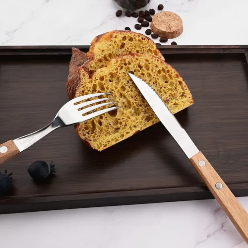 Miniatura 3 de Juego de cubiertos de madera de acero inoxidable 304 con mango ancho, juego de cubiertos de madera duradera, utensilios reutilizables, espejo