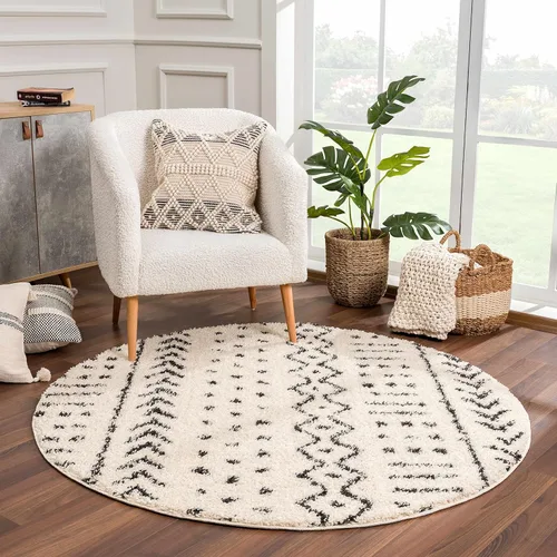 Miniatura 81 de Hauteloom, Duncans - Alfombra de estilo granja de pelo mullido para sala y dormitorio, con borlas - Beige, carbón, gris - 2 pies 7 pulgadas x 7 pies