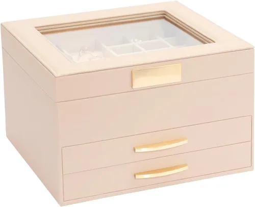 Miniatura 2 de Caja organizadora de joyas, organizador de joyas de 3 capas con 2 cajones, cajas de joyería para exhibir aretes, collar, reloj, pulsera y anillos
