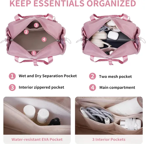 Miniatura 2 de ECOHUB Pequeña bolsa de gimnasio para mujer, mini bolsa de lona para gimnasio con compartimento húmedo, bolsa deportiva con lazo, bonita bolsa