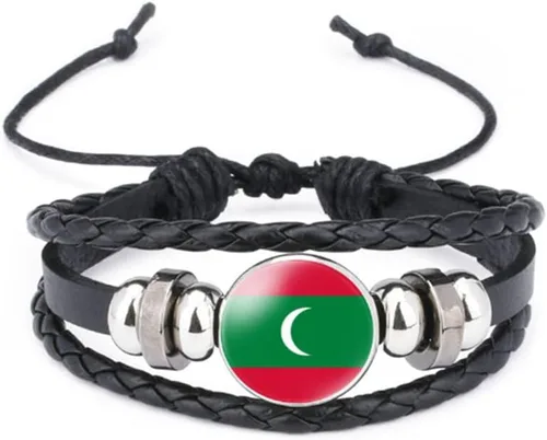 Miniatura 99 de vmcoatdu Mundial Muchas Banderas Nacionales Brazalete Retro de Aleación de Cuero para Pulsera de Cuerda Trenzada de Bandera Nacional