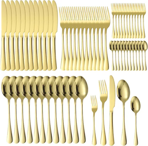 Miniatura 11 de Juego de cubiertos negros para 12 cubiertos de acero inoxidable, 60 piezas, cuchara, tenedor, cuchillo, utensilios de cocina, mango redondo ancho
