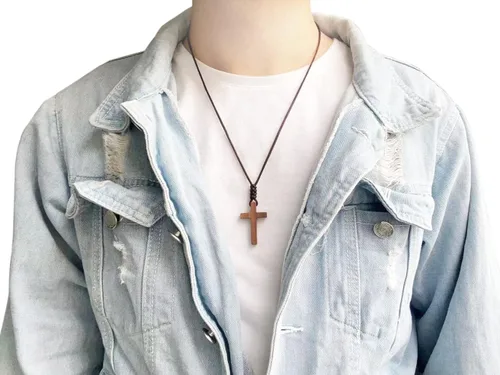 Miniatura 2 de Xianli Wang Collar con colgante de cruz de madera de nogal natural para hombres mujeres niños niñas niños adolescentes collar de regalo de madera