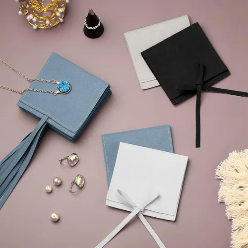 Miniatura 7 de Lothee 40 piezas de bolsas de joyería de microfibra de 8x8 cm, lujosas bolsas de regalo pequeñas con lazo de microfibra para joyería, estilo sobre