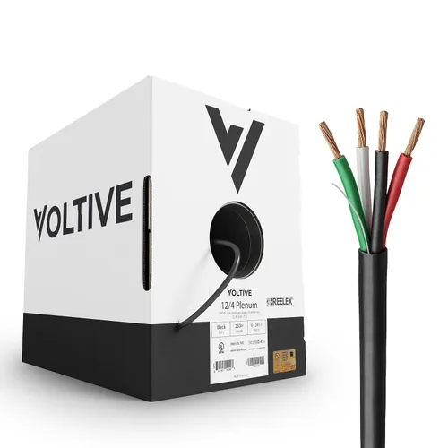 Miniatura 44 de Voltive Cable de altavoz 16/2, Plenum CL3P, negro, 100 pies - 16AWG, 2 conductores, cobre trenzado sin oxígeno, listado UL - V-1217-1