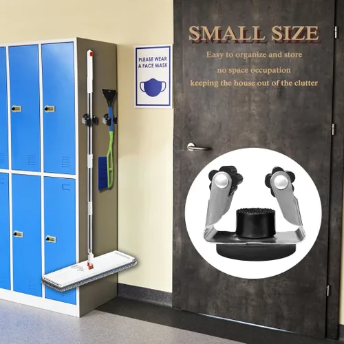 Miniatura 3 de Soporte magnético para escoba para trapeador, 2 piezas movibles montadas en la pared con clip de escoba para trapeador, sin perforaciones, colgador