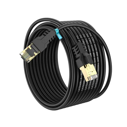 Cable Ethernet Cat 8 de 50 pies, 40 Gbps, 2000 Mhz, 26 AWG, conector RJ45 chapado en oro, para exteriores e interiores,