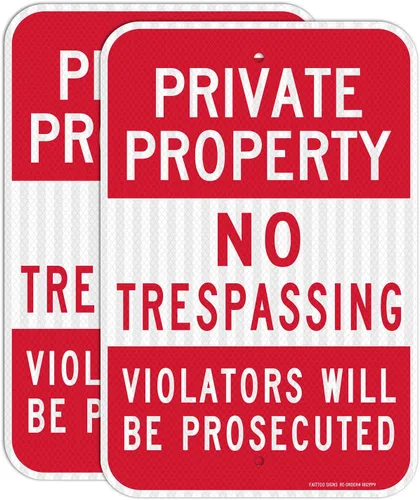 Paquete de 2 señales de propiedad privada sin paso, violadores serán procesados, láminas reflectantes de grado ingeniero de 18 x 12 pulgadas,