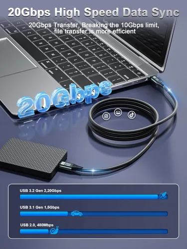 Miniatura 5 de Cable Corto USB C para Monitor 1 Pie - 8K@60Hz Cable de Video USB-C - Carga Rápida PD 100W - Transferencia de Datos USB 3.2 Gen 2 20Gbps, Cable