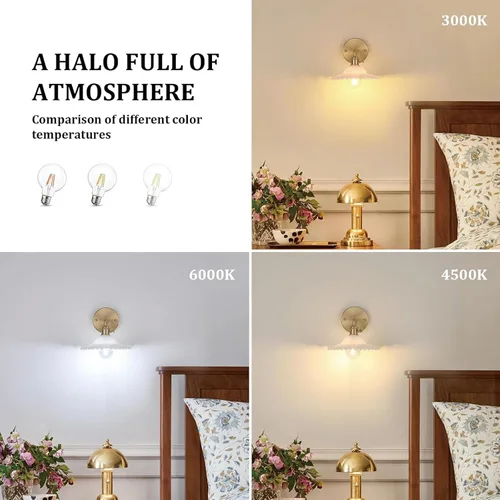 Miniatura 4 de Shenmoyl Apliques de pared vintage con pantalla de cristal de loto blanco de 180 grados, ajustable, de latón, con cable, moderna lámpara de pared