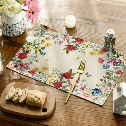 Miniatura 4 de Artoid Mode Juego de 4 manteles individuales de primavera con estampado floral vintage, 12 x 18 pulgadas, manteles individuales de temporada