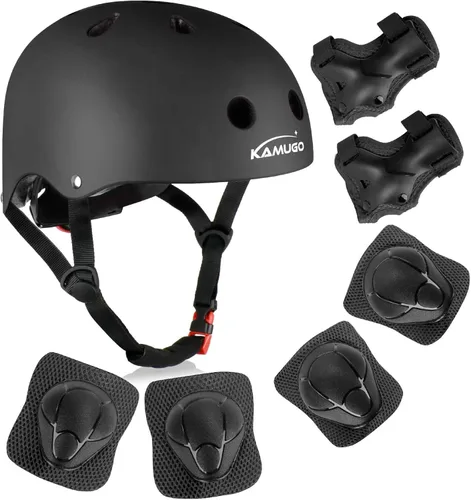 Miniatura 8 de KAMUGO - Casco de bicicleta para niños, casco para niños pequeños de 2 a 8 años, para niños y niñas, con equipo de protección deportiva, rodilleras