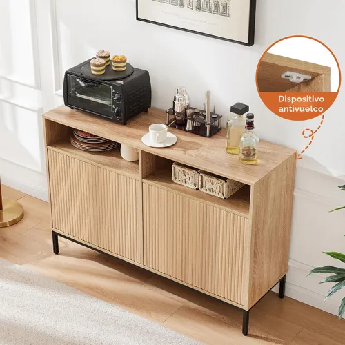 Miniatura 8 de Mericonia Aparador Buffet de Granja con Almacenamiento, Barra de Café Acanalada con Puertas y Estantes Ajustables, Gabinete de Consola de Madera A