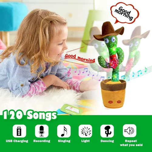 Miniatura 2 de Cactus bailarín, juguete de cactus parlante, juguete electrónico que repite lo que dices con iluminación, grabación y imitación, juguete de peluche