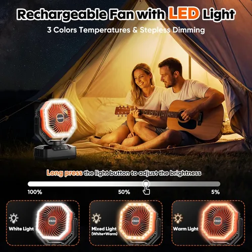 Miniatura 6 de COZII Ventilador portátil recargable, ventilador de batería de 20000 mAh de hasta 70 horas de funcionamiento, ventilador de campamento con luz LED