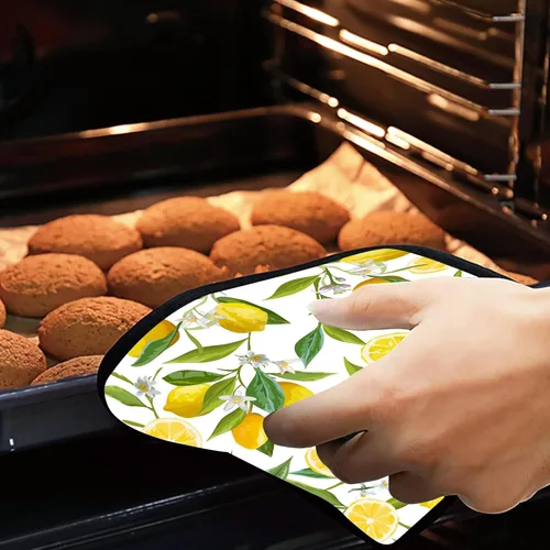 Miniatura 7 de Juego de 2 soportes para ollas de frutas de limón, resistentes al calor y antideslizantes, almohadillas calientes para horno de flores blancas