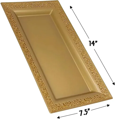 Miniatura 3 de Silver Spoons Bandejas de encaje desechables para bodas y cenas de lujo 6 piezas Oro 14' x 7.5
