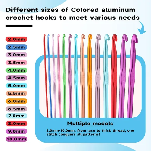 Miniatura 3 de Mayboos Juego de 35 ganchos de ganchillo, mango ergonómico de aluminio coloreado, agujas de tejer de ganchillo para hilo artesanal