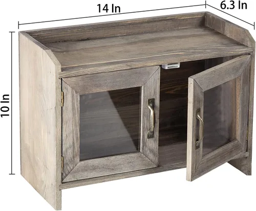 Miniatura 3 de Estante organizador de armario de madera gris piedra rústica, estante organizador de gabinete de vidrio, puertas de ventana de madera, organizador
