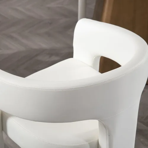 Miniatura 6 de Silla moderna de comedor en barril, silla de cocina acentuada tapizada en cuero sintético con brazos, silla lateral cómoda para sala de blanco