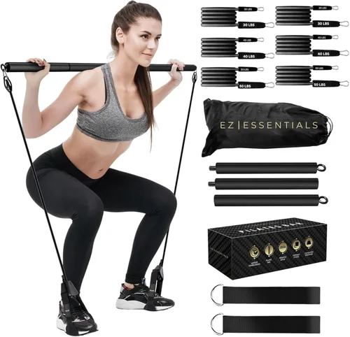 Kit de barra de pilates con bandas de resistencia para mujeres y hombres (30,40,50 libras), barra de pilato con cinturones antideslizantes para