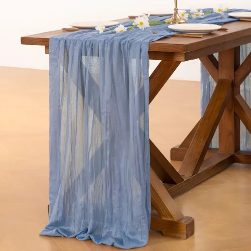 Miniatura 5 de Socomi Camino de Mesa Azul Polvoriento Primavera Pascua Camino de Mesa de Estopilla 170 Pulgadas Tela de Queso 14 Pies Gasa Bohemia Rústica