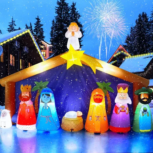 Miniatura 17 de Kalolary Árbol de Navidad inflable de 20 pies con luz LED, inflable gigante para exteriores, decoración al aire libre para fiestas, patio, césped