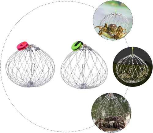 Miniatura 6 de Kisangel Jaula de cangrejo de 2 unidades de 7.87 pulgadas de malla de alambre de acero trampa para cangrejos con pasador de cebo y contrapeso