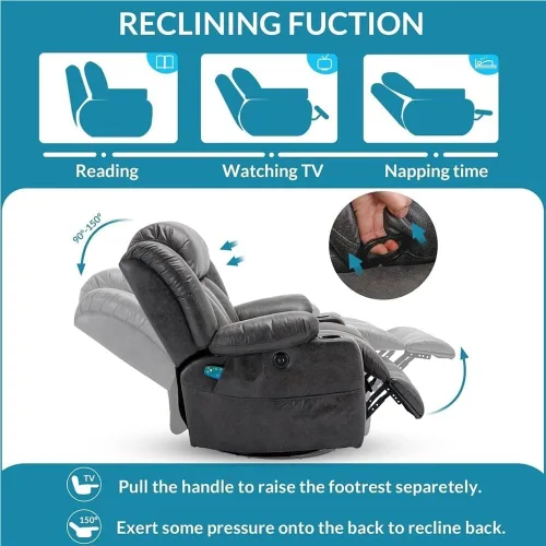 Miniatura 5 de Power Swivel Glider Recliner with Lumbar Heat & Vibration Massage, Large Electric Rocking Chair with USB Ports, Cup Holder & Side Pockets – Home