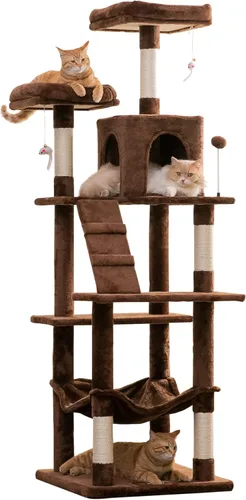 Miniatura 12 de MWPO - Árbol para gatos, multiestructura para gatos grandes con postes rascadores de sisal, plataforma acolchada, hamaca y condominio, torre Marrón