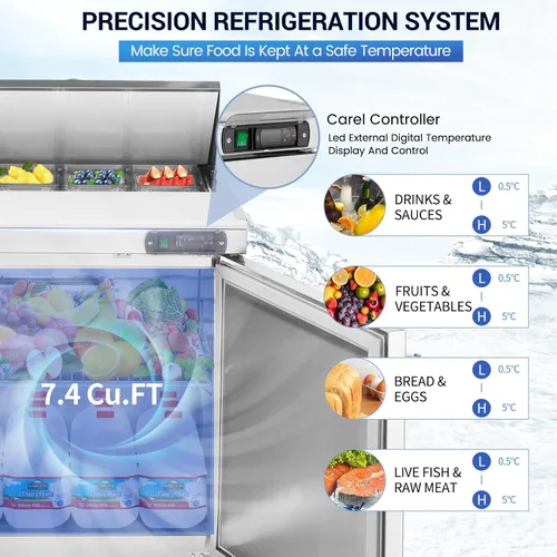 Miniatura 3 de Refrigerador de 28 pulgadas de ancho y 1 puerta, mesa de preparación de ensalada, refrigerador comercial de acero inoxidable con tabla de cortar, 1