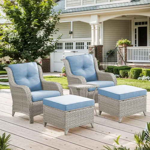 Miniatura 101 de Belord Juego de muebles de exterior, sillas de mimbre para patio, muebles de ratán de 3 piezas con mesa auxiliar, juegos de sillas bistró de patio