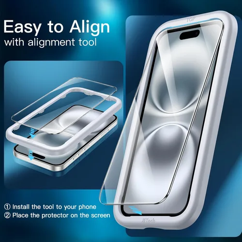 Miniatura 4 de JETech - Protector de pantalla para iPhone 16 de 6.1 pulgadas, película de vidrio templado con herramienta de fácil instalación, compatible