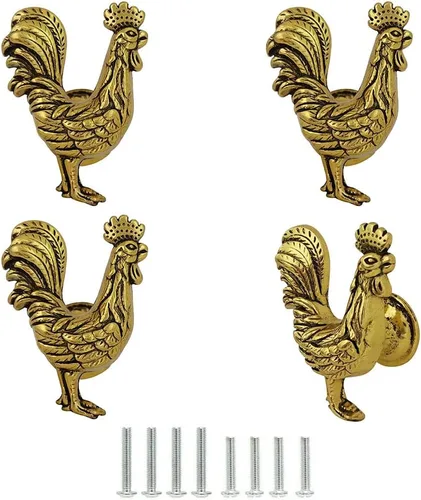 Perillas de pollo, pomos de gallo para armario y cajones, pomos decorativos de zinc dorado en forma de gallo para cocina, armario, tocador, muebles,