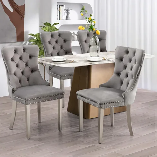 Miniatura 104 de SoarFlash Juego de 4 sillas de comedor de terciopelo, silla lateral de respaldo alto, silla lateral tapizada moderna de alta gama con capitoné