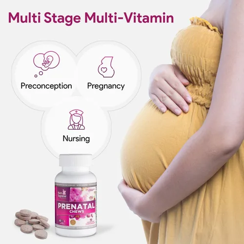 Miniatura 5 de Nutri Supreme - Vitamina prenatal, vitaminas prenatales masticables para mujeres con 800 MCG de folato, multivitamínico completo para el embarazo