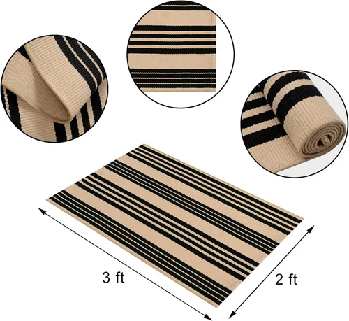 Miniatura 2 de Tiveney Tapete de 2 x 3 pulgadas para puerta delantera, color negro y caqui, tapetes de bienvenida para puertas exteriores, lavables, reversibles