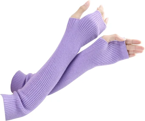 Miniatura 45 de Facecozy Calentadores de brazos para mujer, mezcla de lana de cachemira, guantes largos sin dedos para mujer, guantes para clima frío con agujero