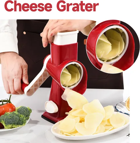 Miniatura 7 de Rallador de queso rotativo con mango Rallador de cocina Picador Rallador Rebanadora de hielo Rallador de queso de verduras Nueces Papa Calabacín