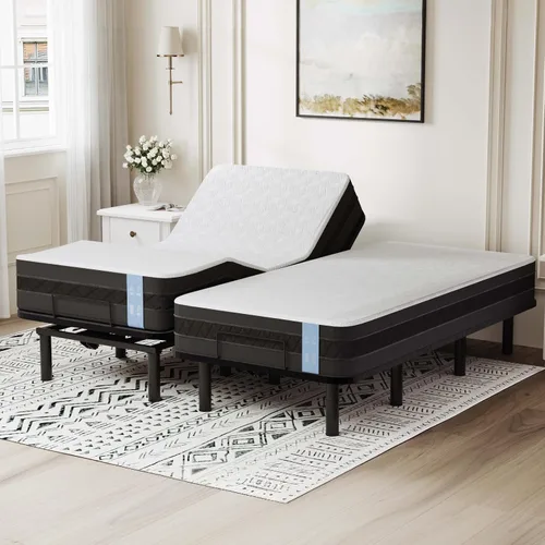 Miniatura 12 de FLEXISPOT Base de cama ajustable individual XL + colchón de espuma viscoelástica de gel refrescante de 12 pulgadas, masaje, inclinación de cabeza